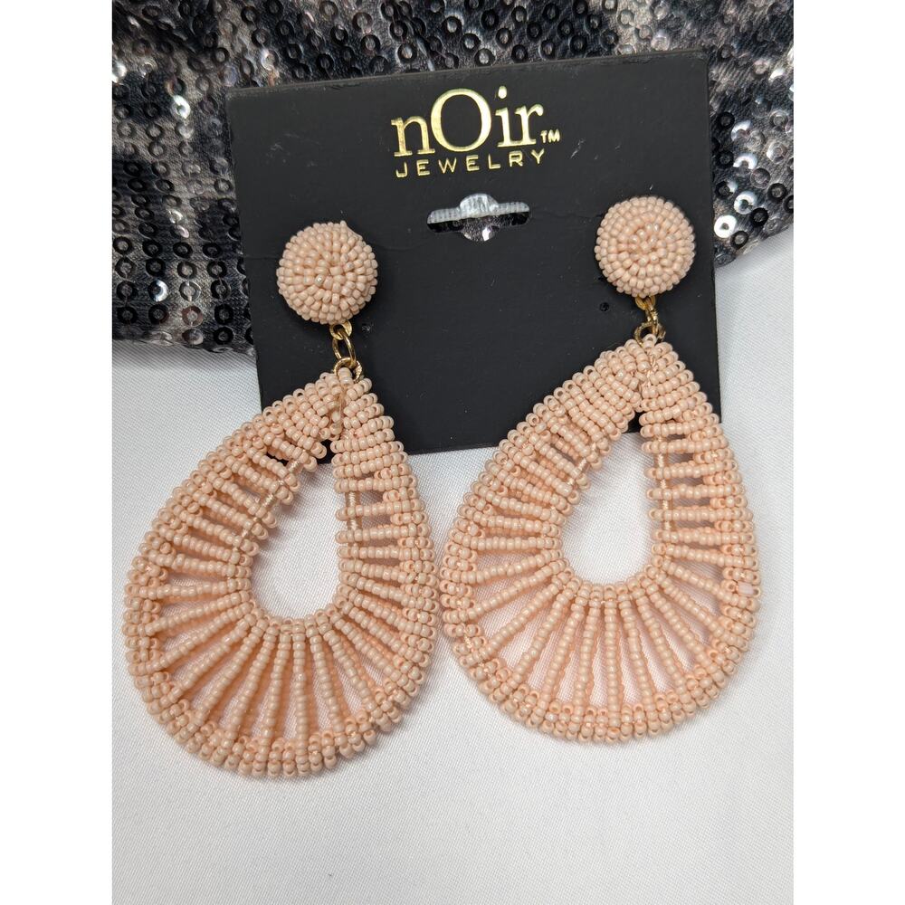 nOir Pink Beaded Teardrop Hoop Earrings - Picture 2 of 7